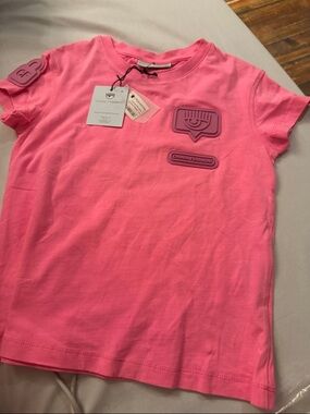 Chiara Ferragni Kids Neon Pink Short Sleeve Logo Tee
